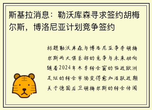 斯基拉消息：勒沃库森寻求签约胡梅尔斯，博洛尼亚计划竞争签约
