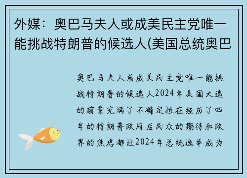 外媒：奥巴马夫人或成美民主党唯一能挑战特朗普的候选人(美国总统奥巴马与特朗普)