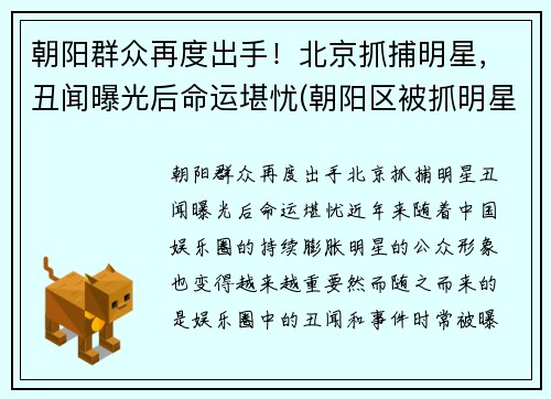 朝阳群众再度出手！北京抓捕明星，丑闻曝光后命运堪忧(朝阳区被抓明星)
