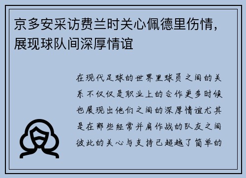 京多安采访费兰时关心佩德里伤情，展现球队间深厚情谊