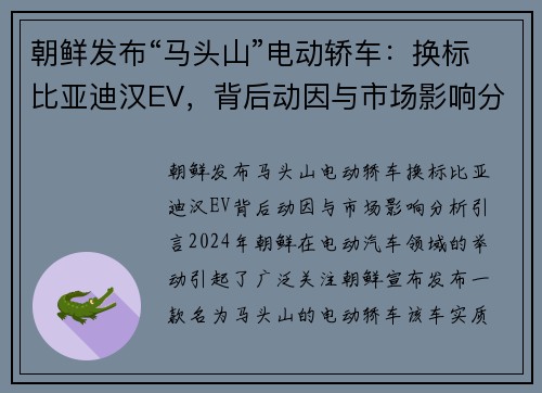 朝鲜发布“马头山”电动轿车：换标比亚迪汉EV，背后动因与市场影响分析