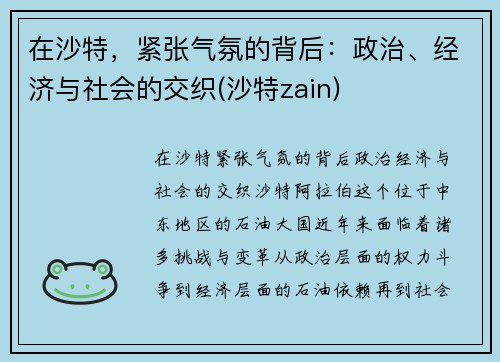 在沙特，紧张气氛的背后：政治、经济与社会的交织(沙特zain)